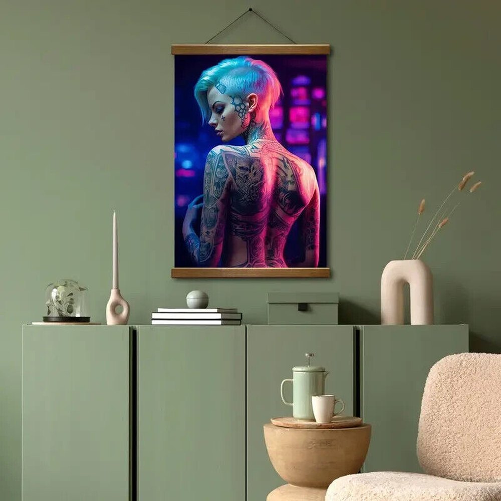 Stunning Topless Girl with Tattoos Canvas Art Print 16" x 24" Wall Art Home & Garden:Home Décor:Posters & Prints Style Your Walls